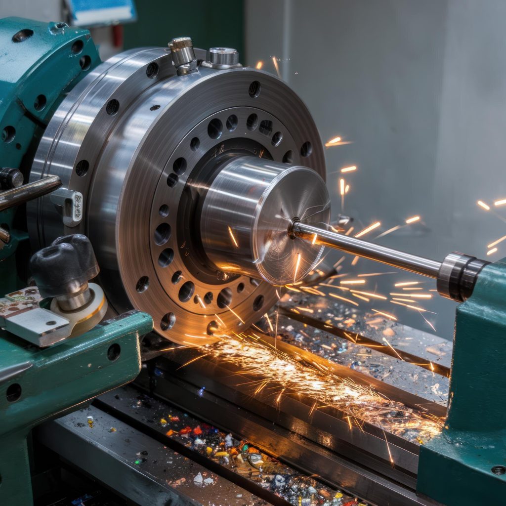 Çalışan bir CNC torna tezgahında metal parça işleme